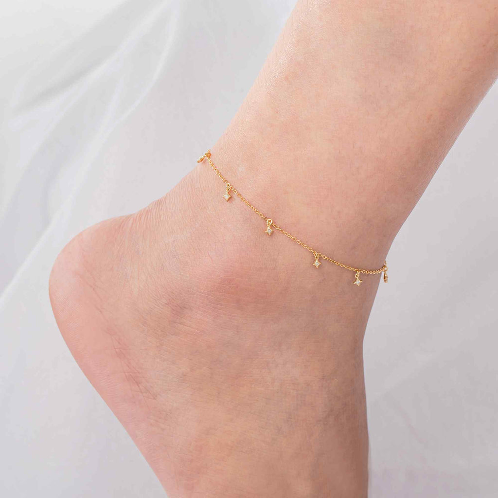 Zirconia Anklet - Charm 3mm - SIlver Rhodium and Silver Gold plated