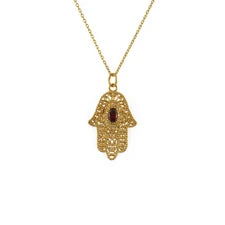 Necklace Hand of Fatima - Gemstone - Gold Plated